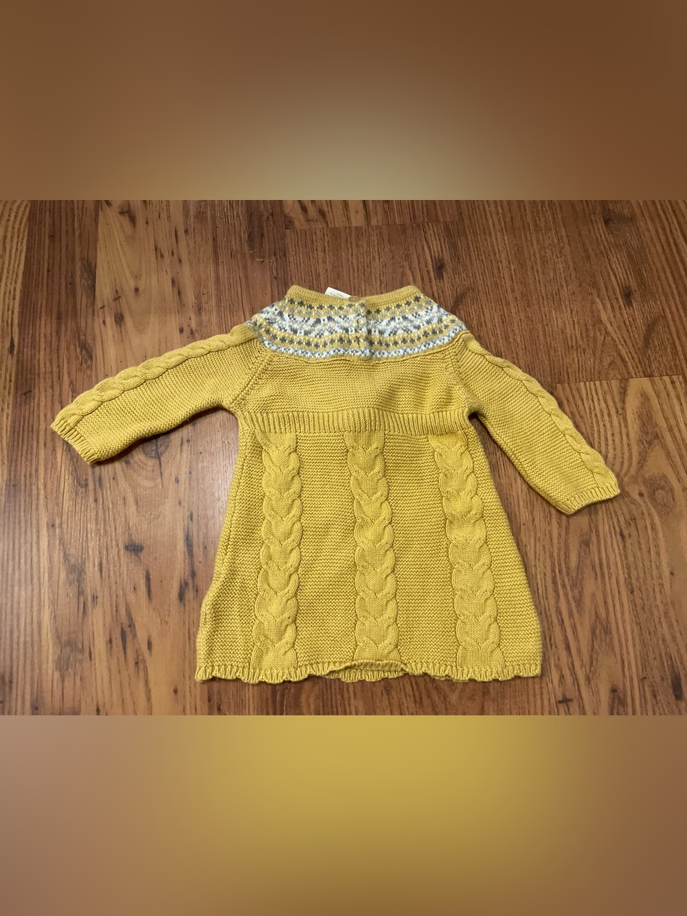 Cynthia Rowley Yellow Cable-Knit Kids Sweater Dress with Fair Isle Yoke 3-6 m